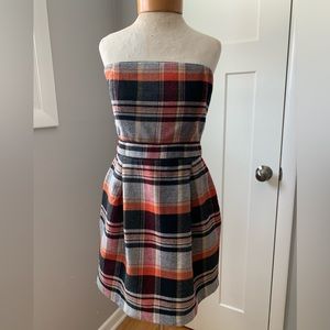 French Connection strapless plaid dress